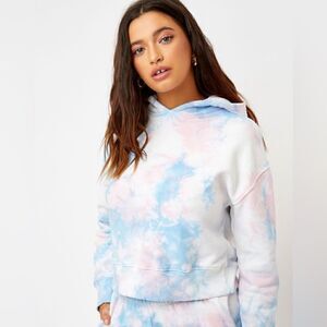Frankies Bikini Women’s Burl Baby Blue Tie Dye Pullover Hoodie Sweater Medium
